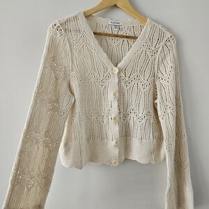 Wildflowers Cream Lace-Knit V-Neck Button Cardigan